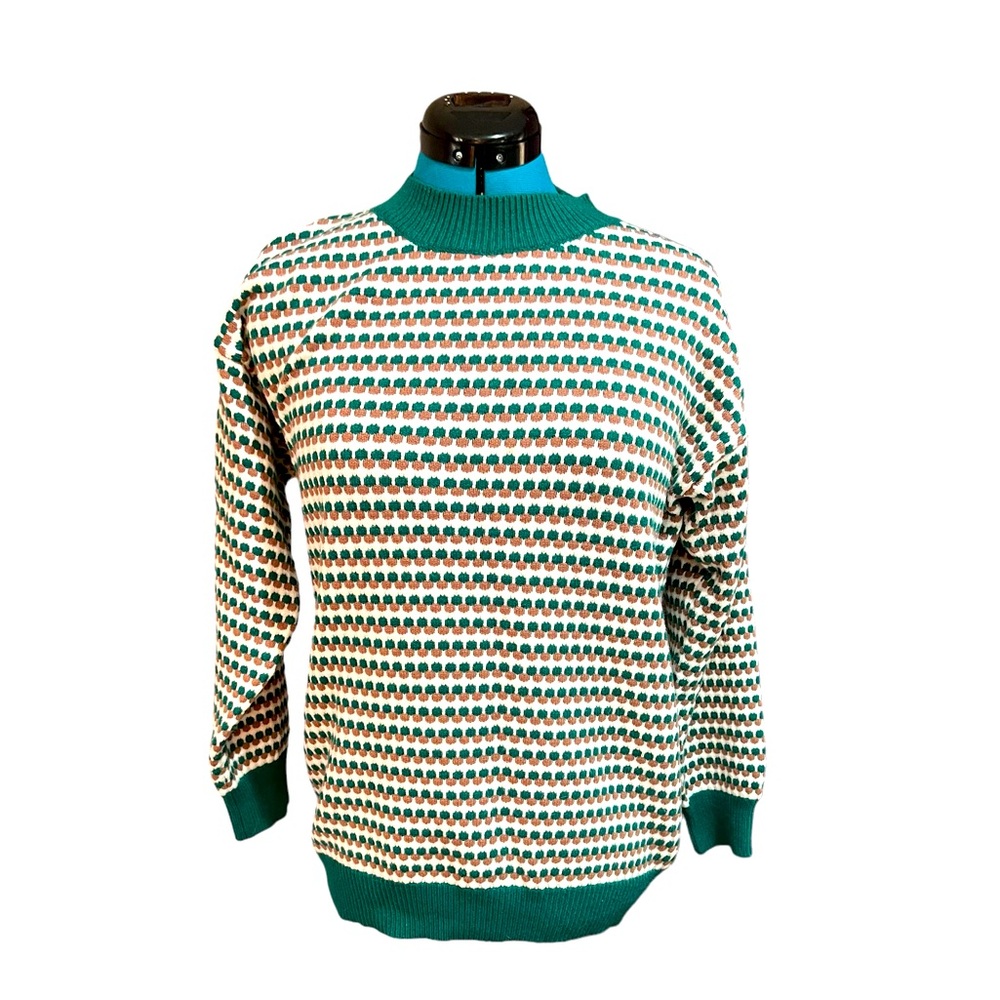 ⭐️ ANDREE BY UNIT Women's Crewneck Knit Sweater Green Tan Brown Medium